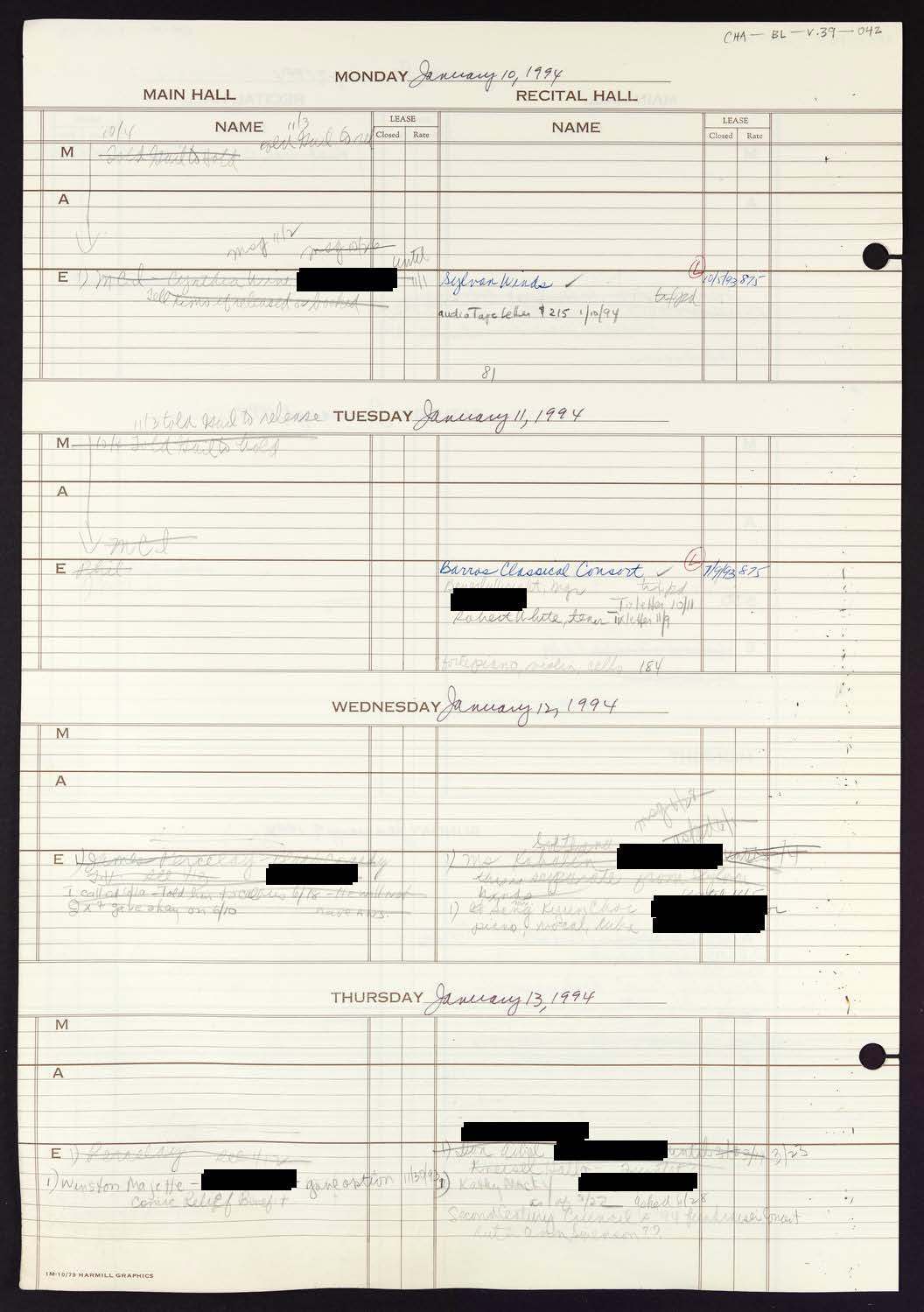 Carnegie Hall Booking Ledger, volume 39, page 42