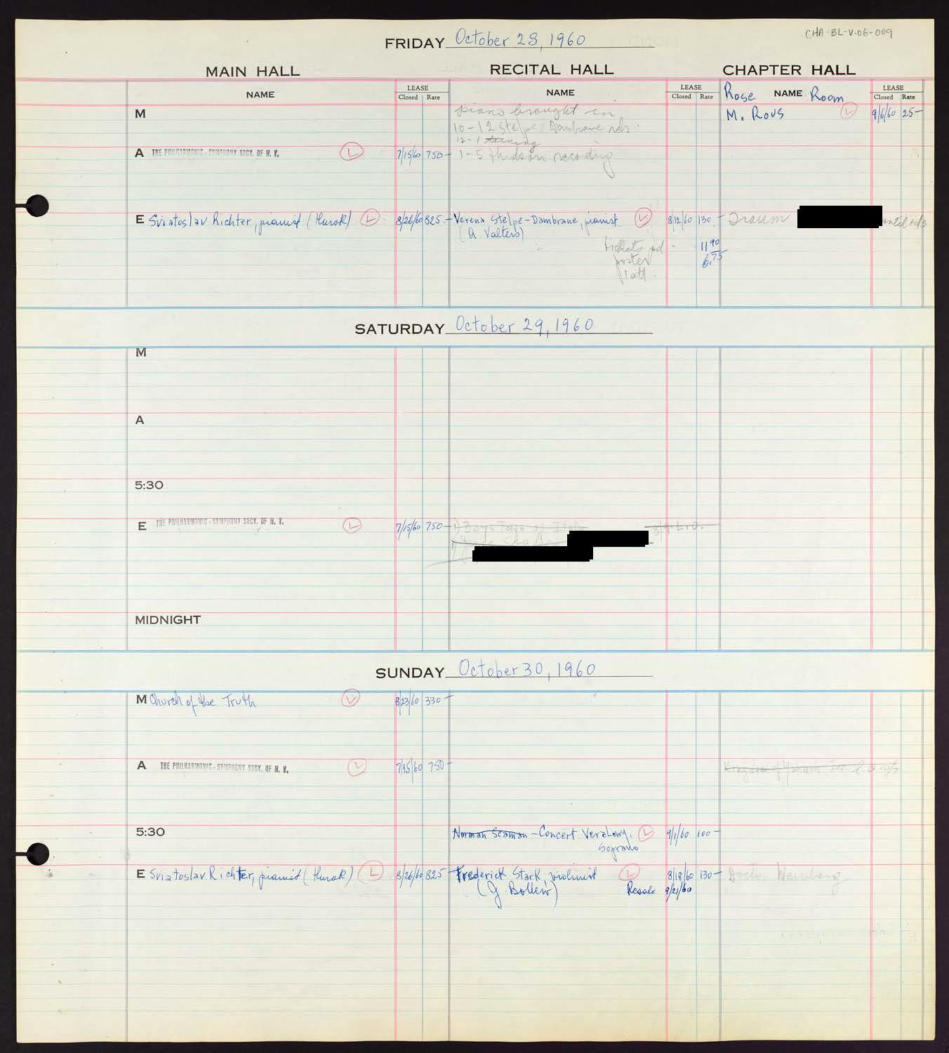 Carnegie Hall Booking Ledger, volume 6, page 9