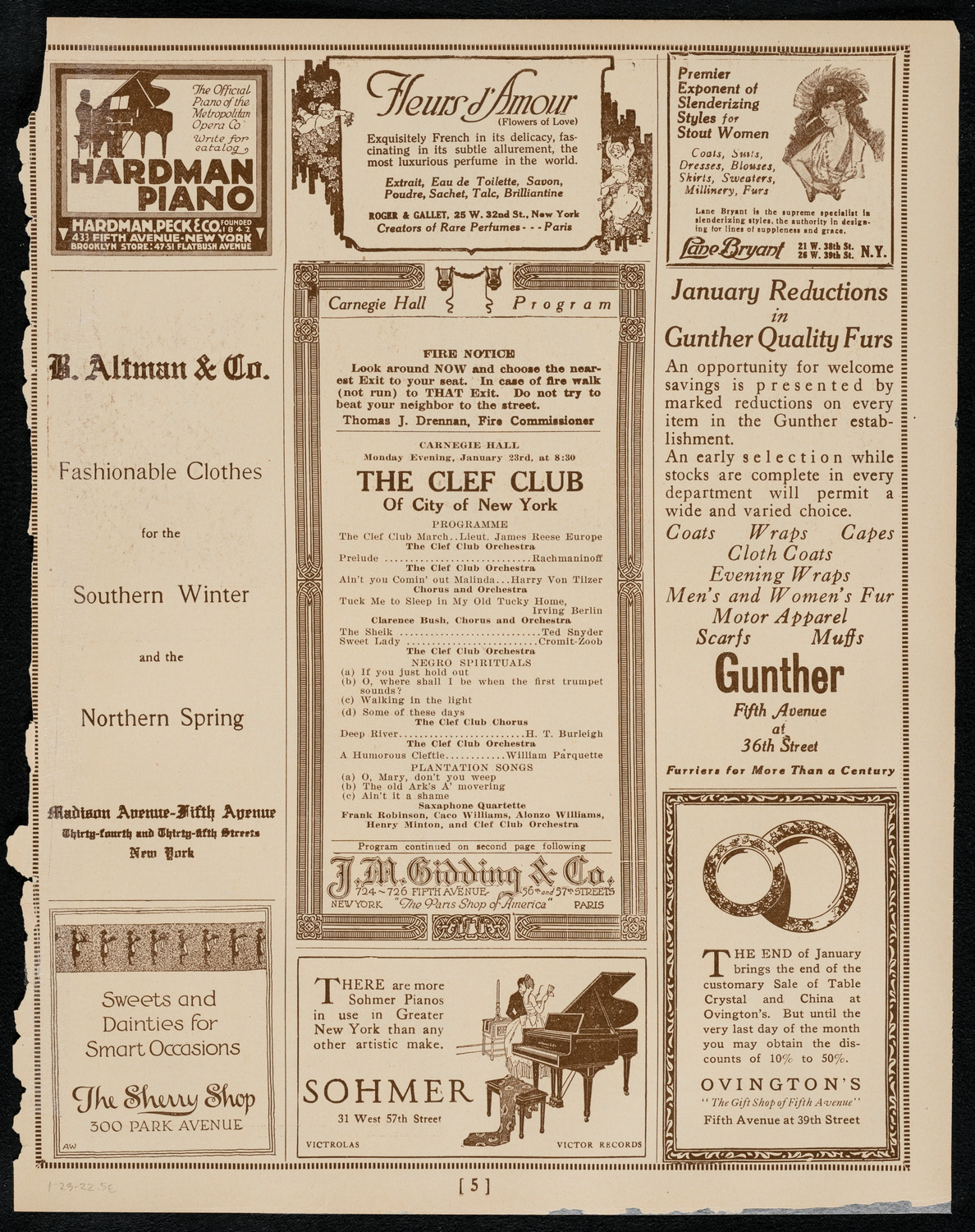 The Clef Club, January 23, 1922, program page 5