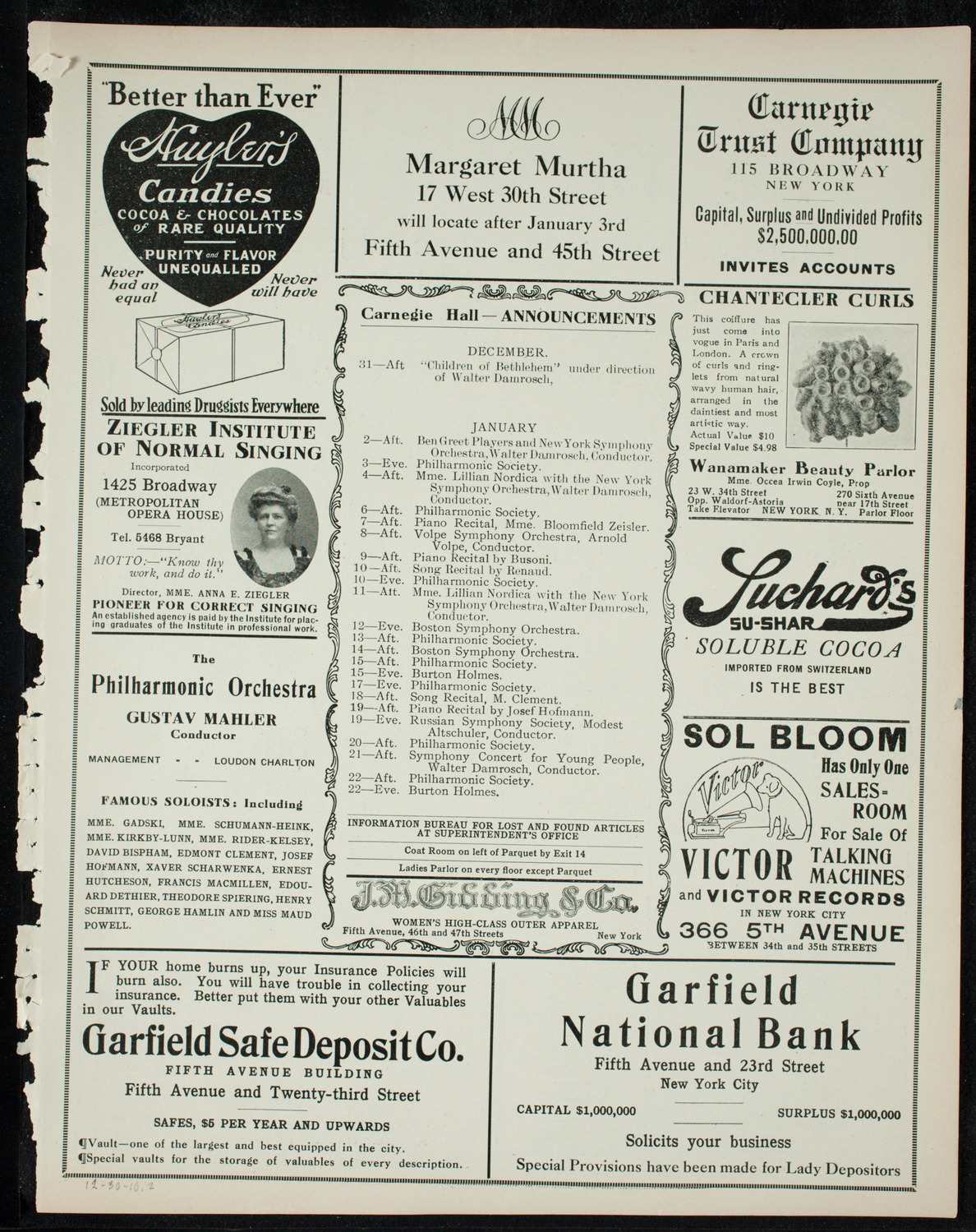 New York Philharmonic, December 30, 1910, program page 3