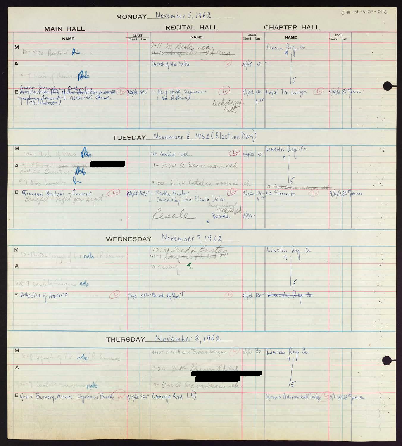 Carnegie Hall Booking Ledger, volume 8, page 12