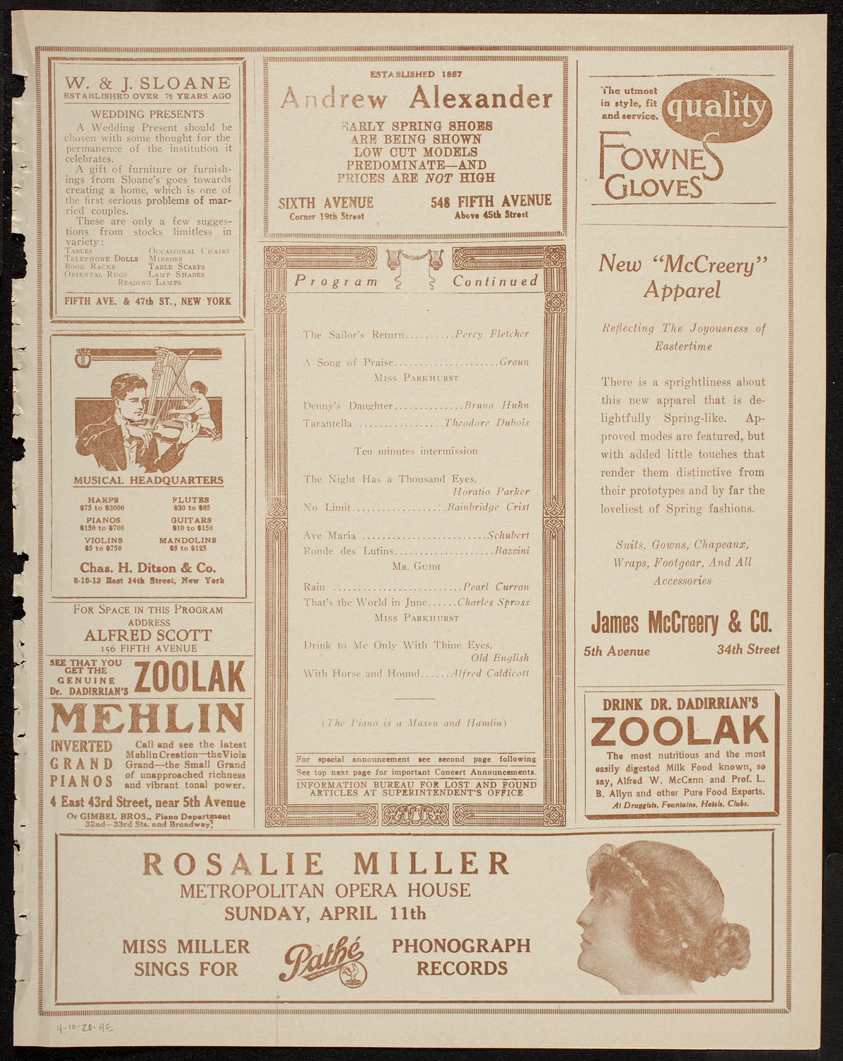 New York Banks' Glee Club, April 10, 1920, program page 7