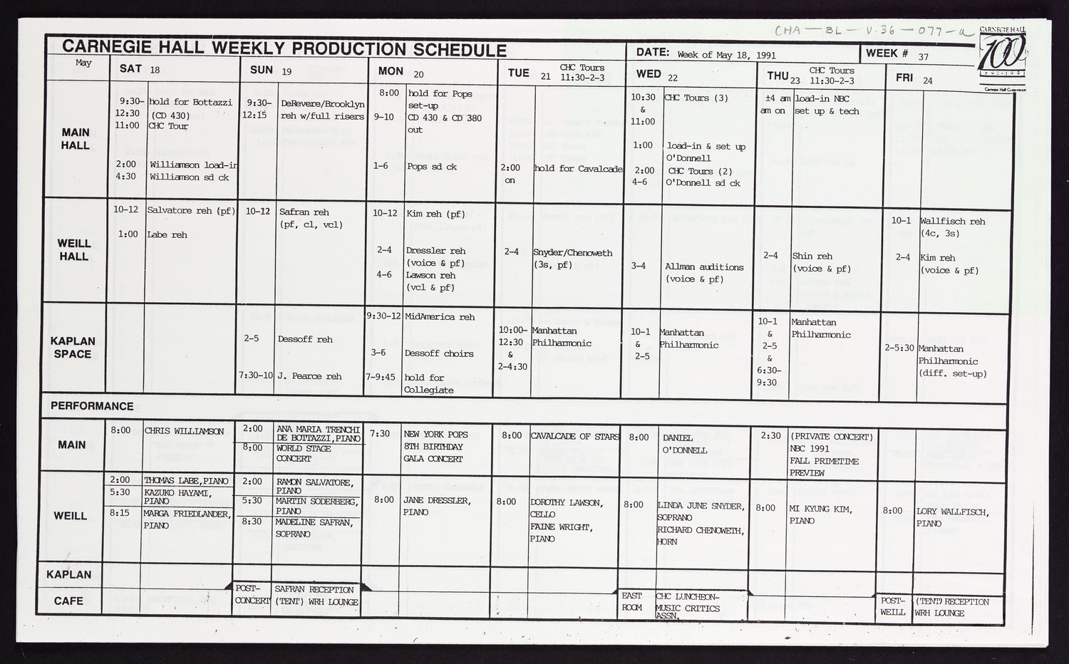 Carnegie Hall Booking Ledger, volume 36, page 77a