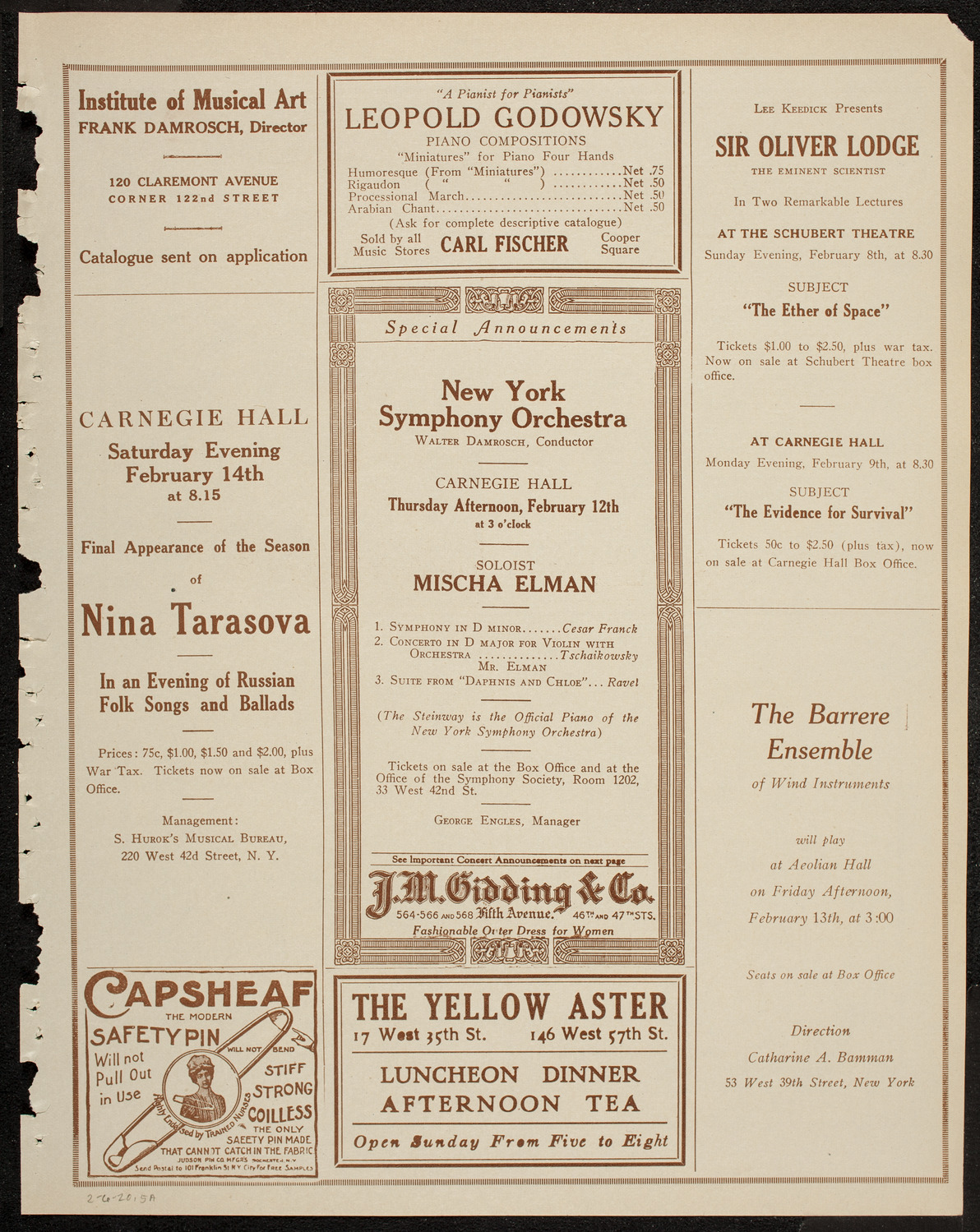 New York Philharmonic, February 6, 1920, program page 9