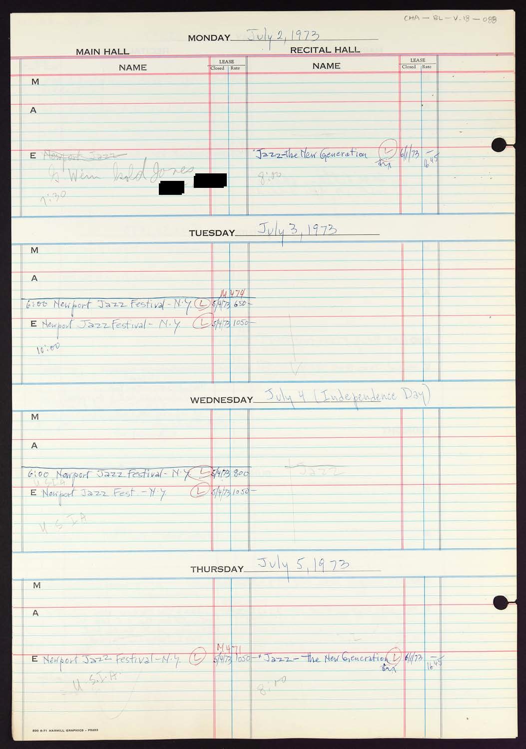 Carnegie Hall Booking Ledger, volume 18, page 88