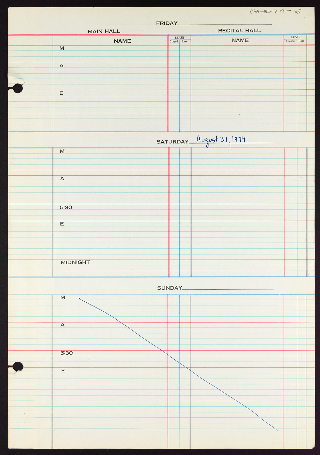 Carnegie Hall Booking Ledger, volume 19, page 105