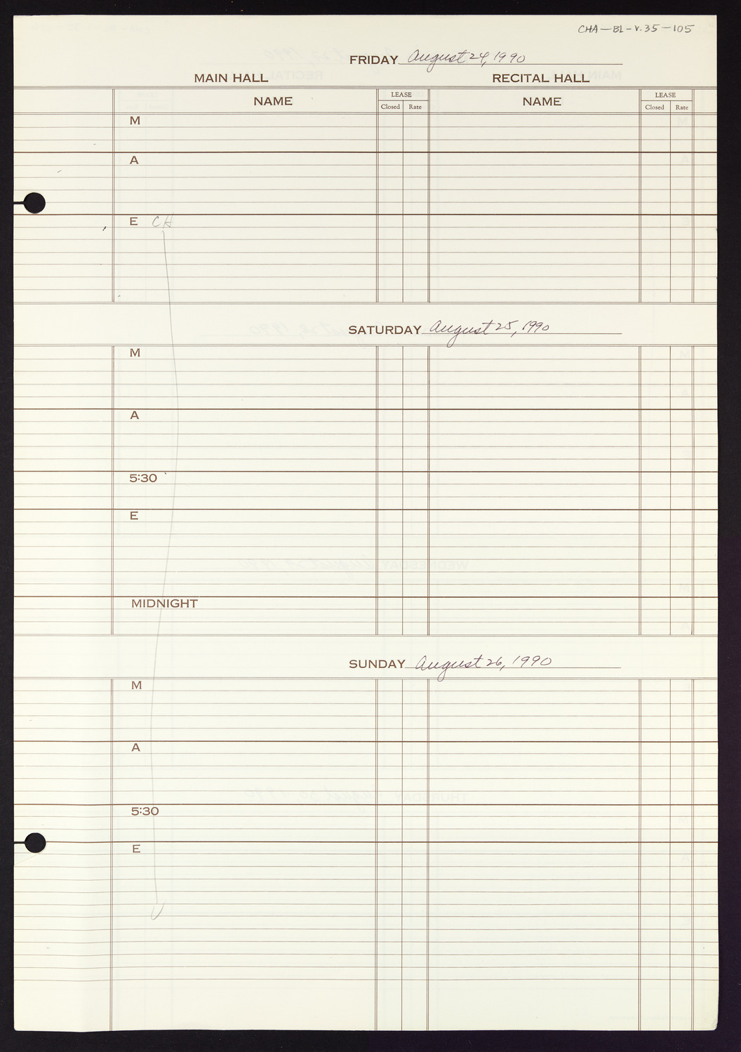 Carnegie Hall Booking Ledger, volume 35, page 105