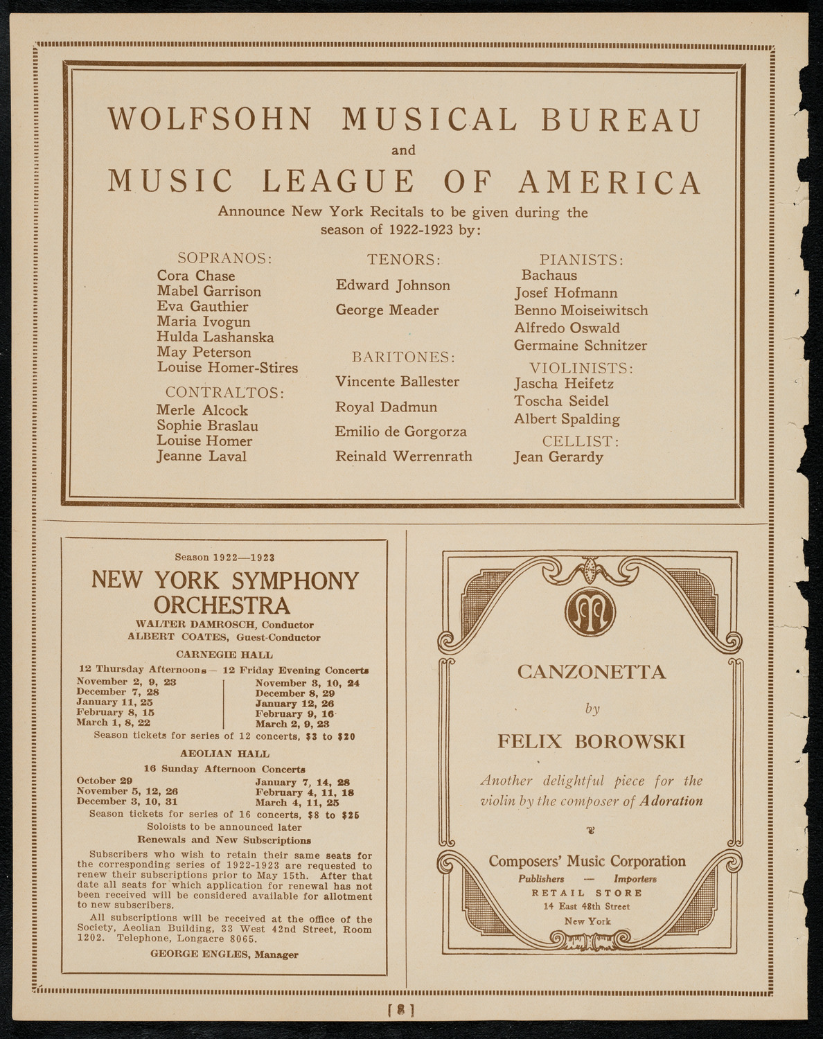 Sir Arthur Conan Doyle, May 10, 1922, program page 8
