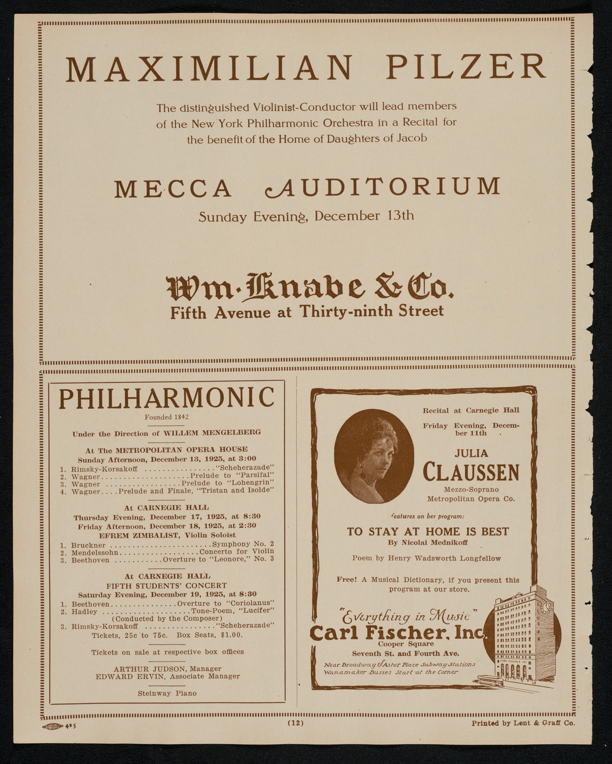 State Symphony Orchestra of New York, December 12, 1925, program page 12