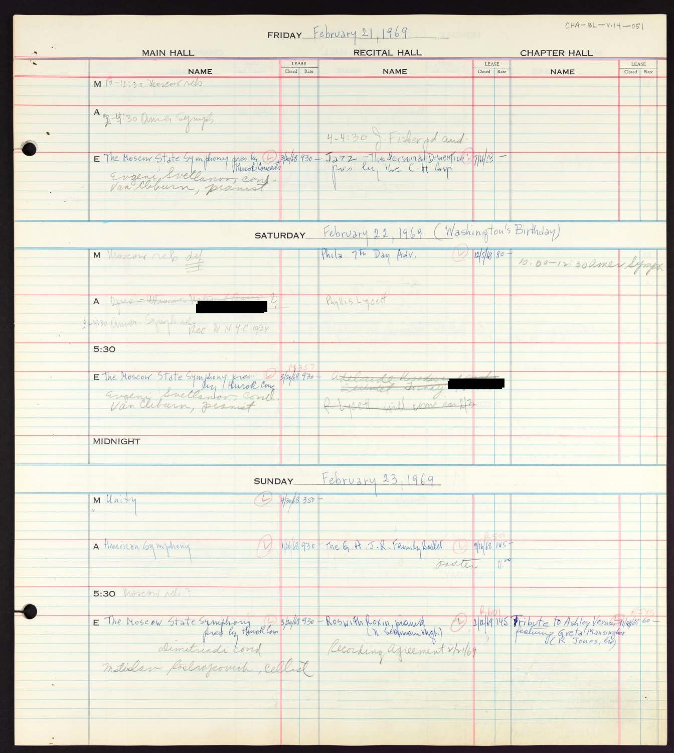 Carnegie Hall Booking Ledger, volume 14, page 51