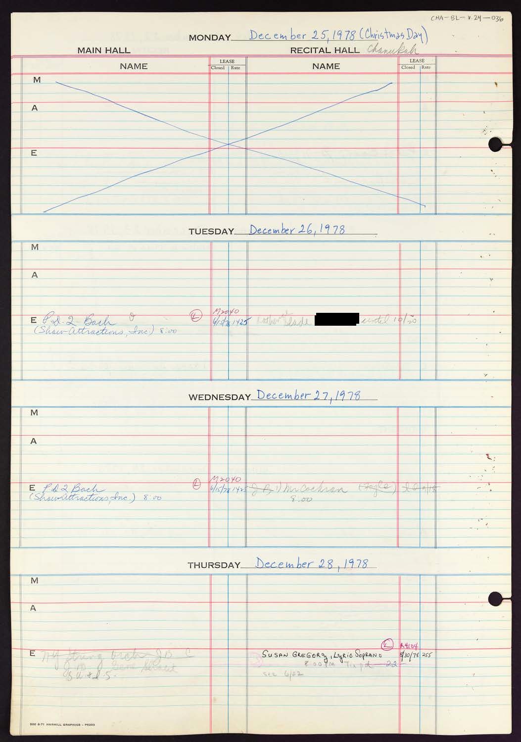 Carnegie Hall Booking Ledger, volume 24, page 36