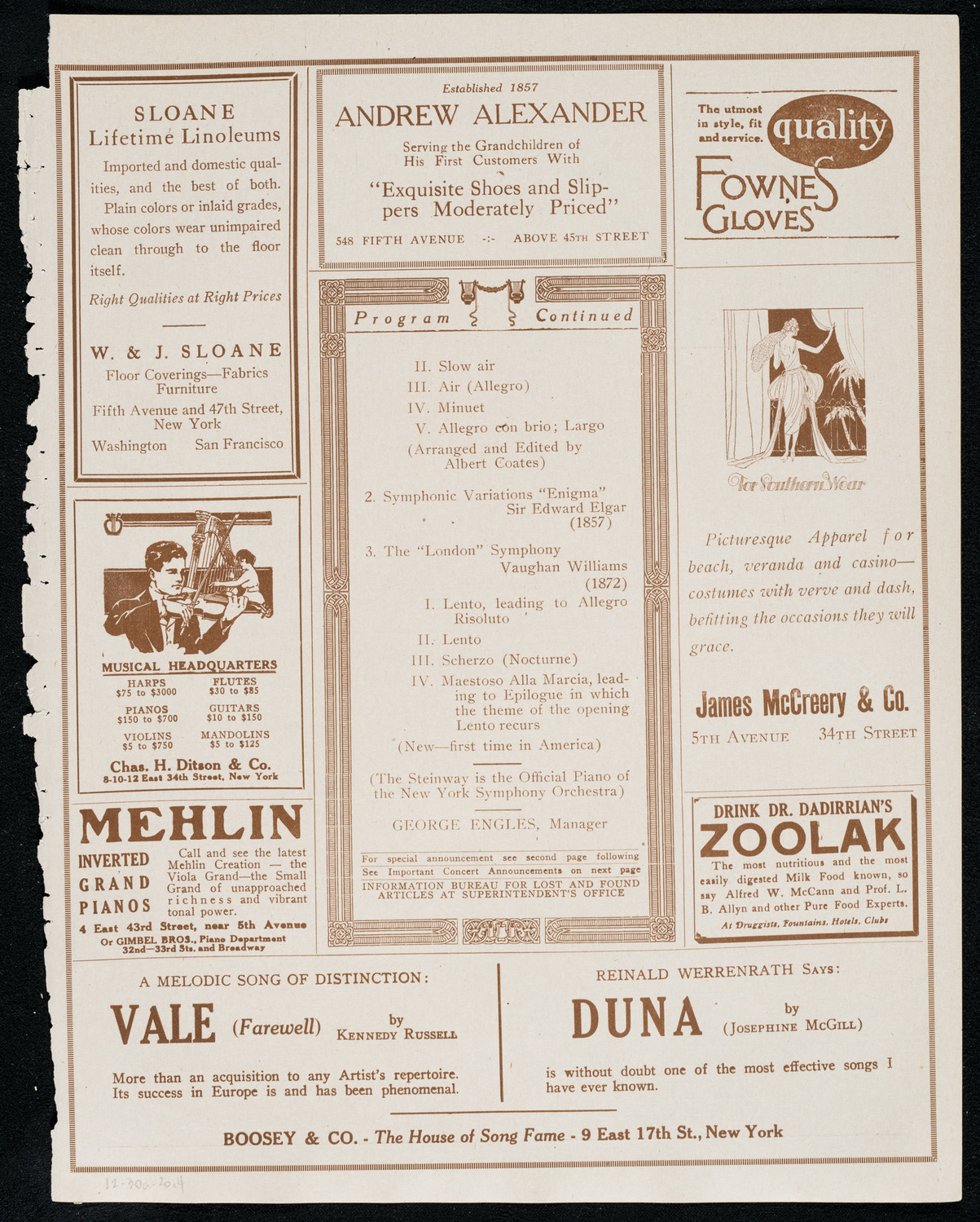 New York Symphony Orchestra, December 30, 1920, program page 7