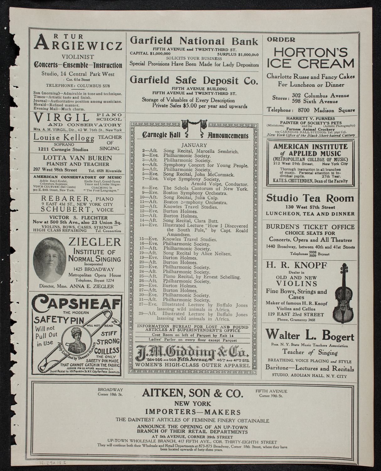 New York Philharmonic, December 29, 1912, program page 3