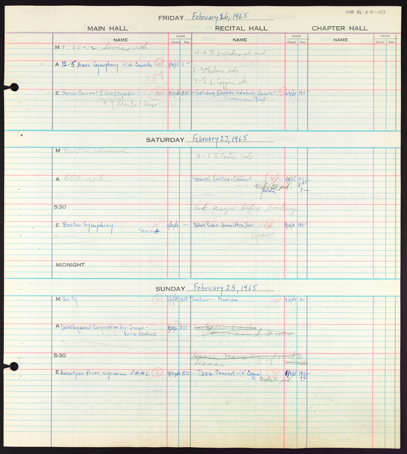 Carnegie Hall Booking Ledger, volume 10, page 53