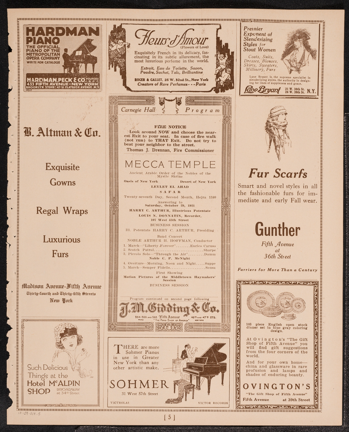 Mecca Temple of New York: Ancient Arabic Order of the Nobles of the Mystic Shrine, October 29, 1921, program page 5