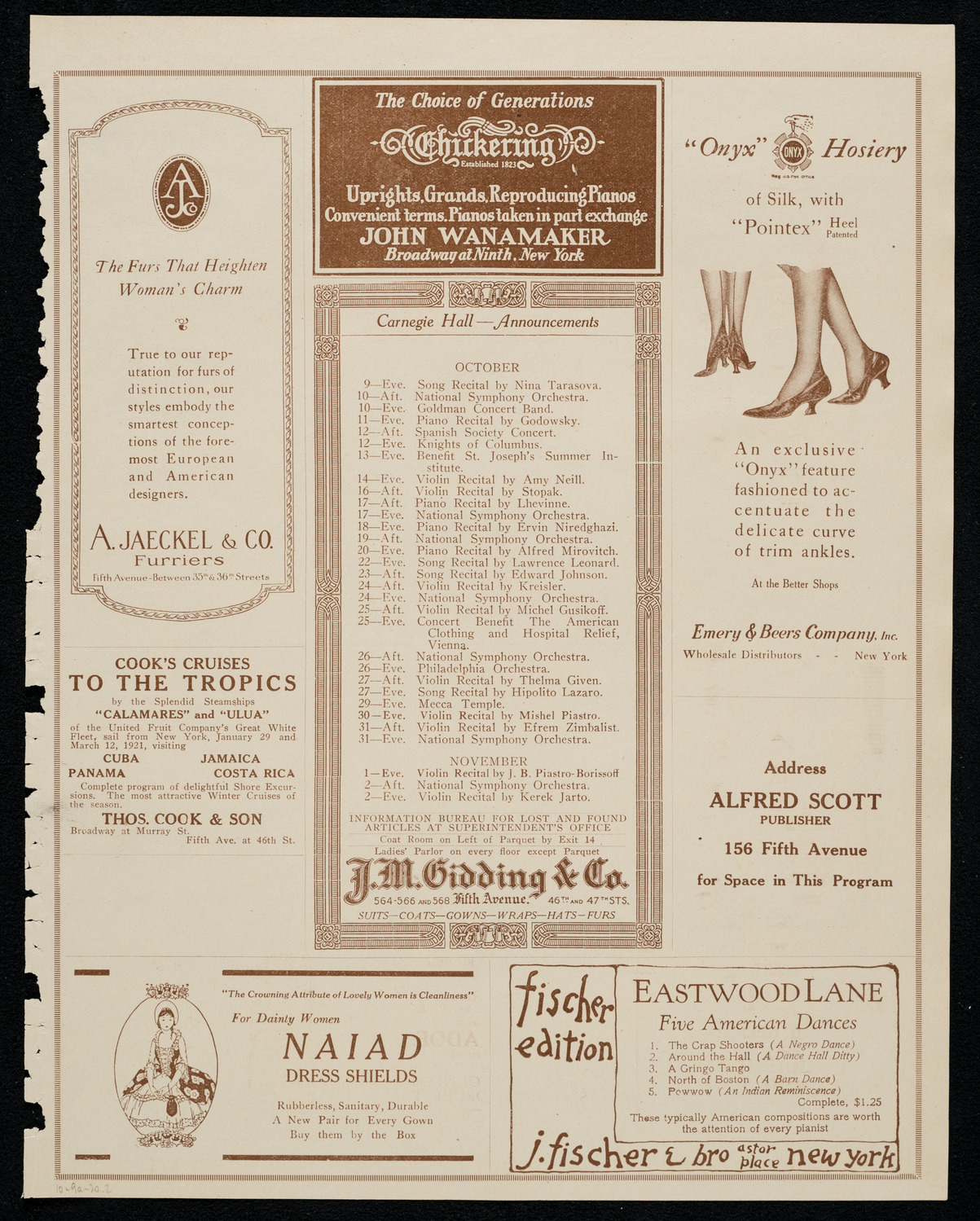 Raoul Vidas, Violin, October 9, 1920, program page 3