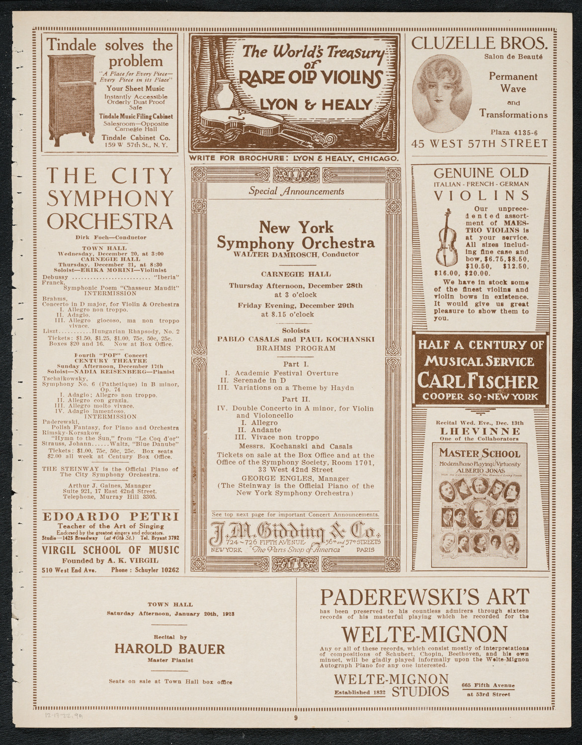 Sigrid Onégin, Contralto, Harold Bauer, and Felix Salmond, December 17, 1922, program page 9