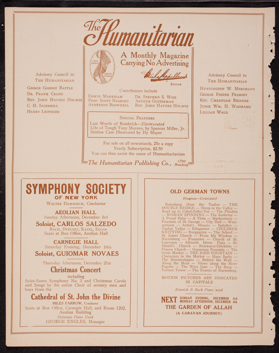 Elmendorf Lecture: Old German Towns, November 27, 1916, program page 8