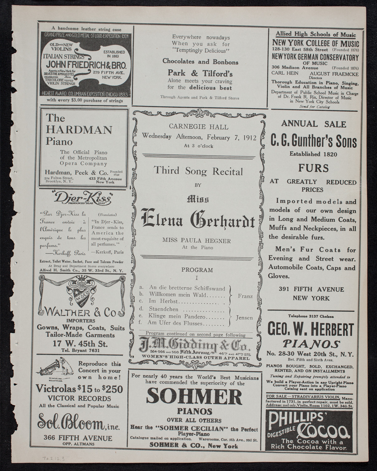 Elena Gerhardt, Soprano, February 7, 1912, program page 5