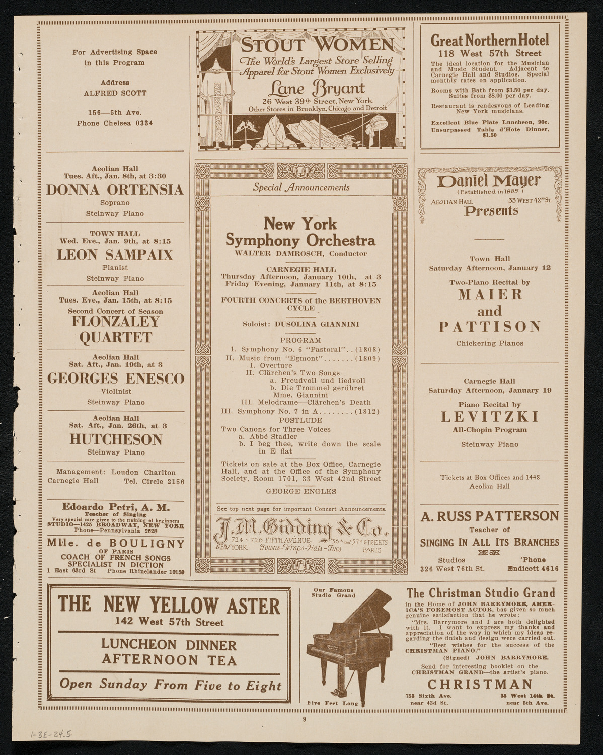 Boston Symphony Orchestra, January 3, 1924, program page 9