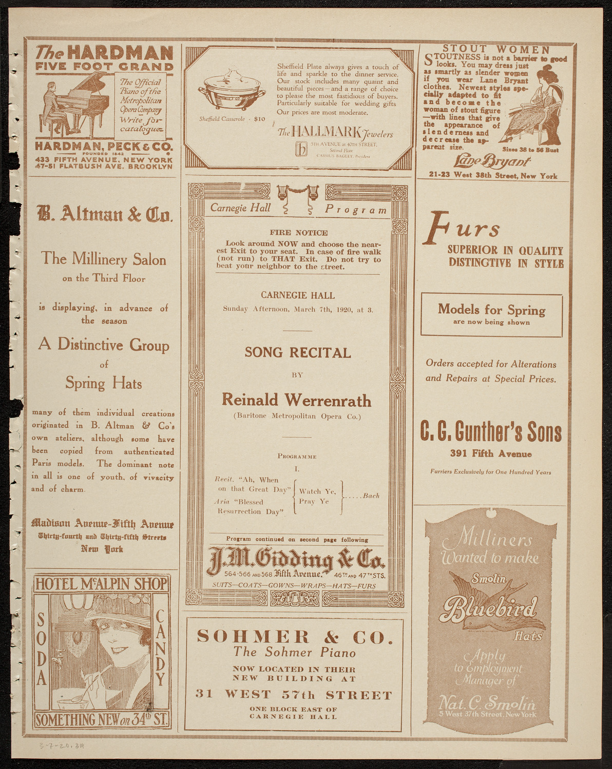 Reinald Werrenrath, Baritone, March 7, 1920, program page 5