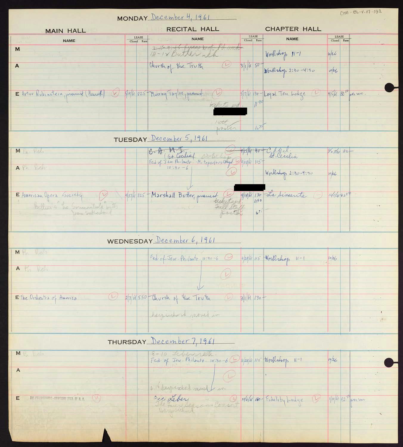 Carnegie Hall Booking Ledger, volume 7, page 32