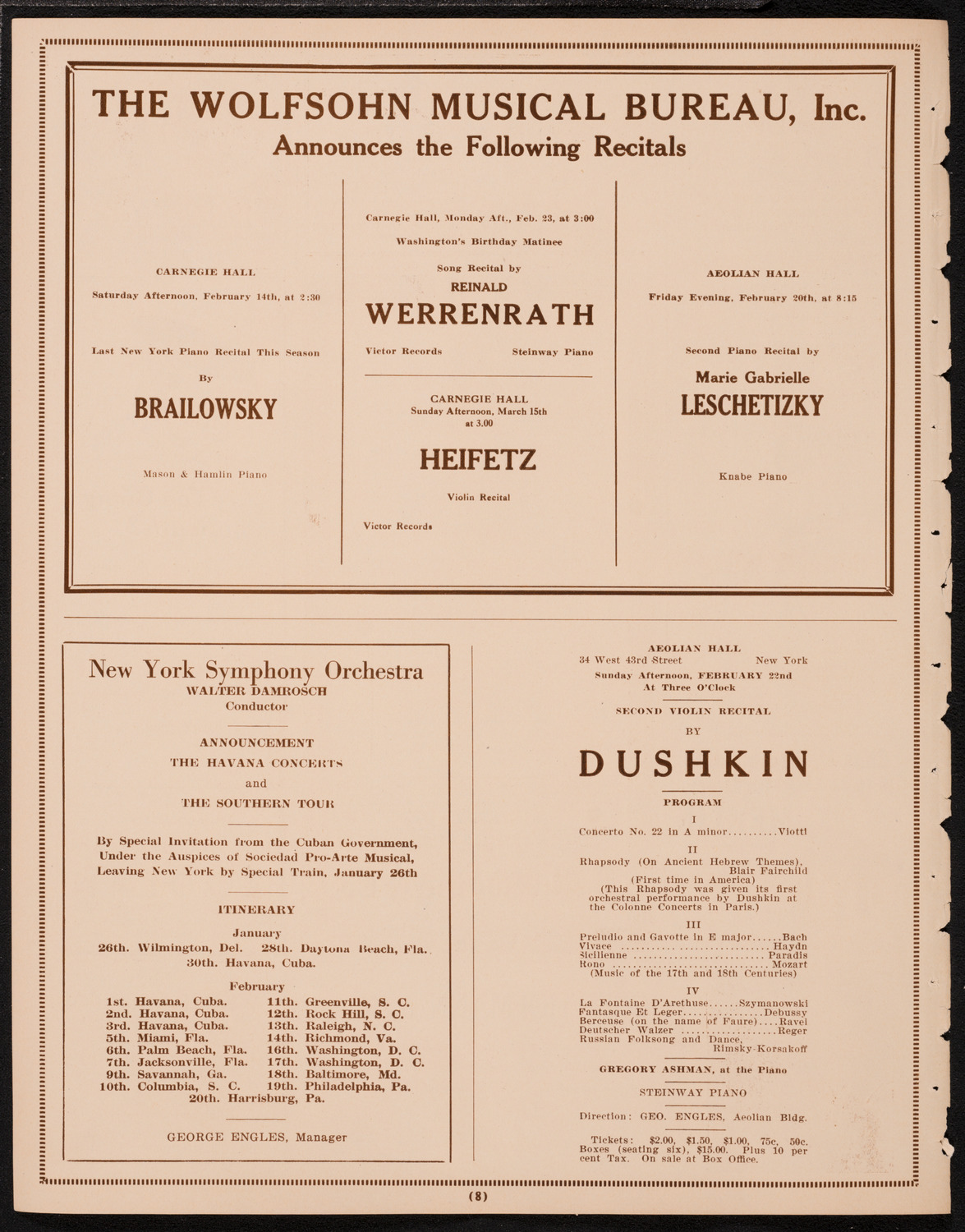 New York Philharmonic, February 8, 1925, program page 8