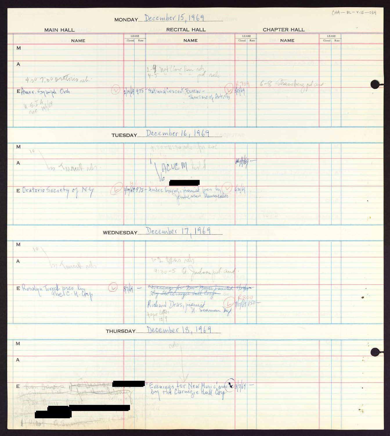 Carnegie Hall Booking Ledger, volume 15, page 34