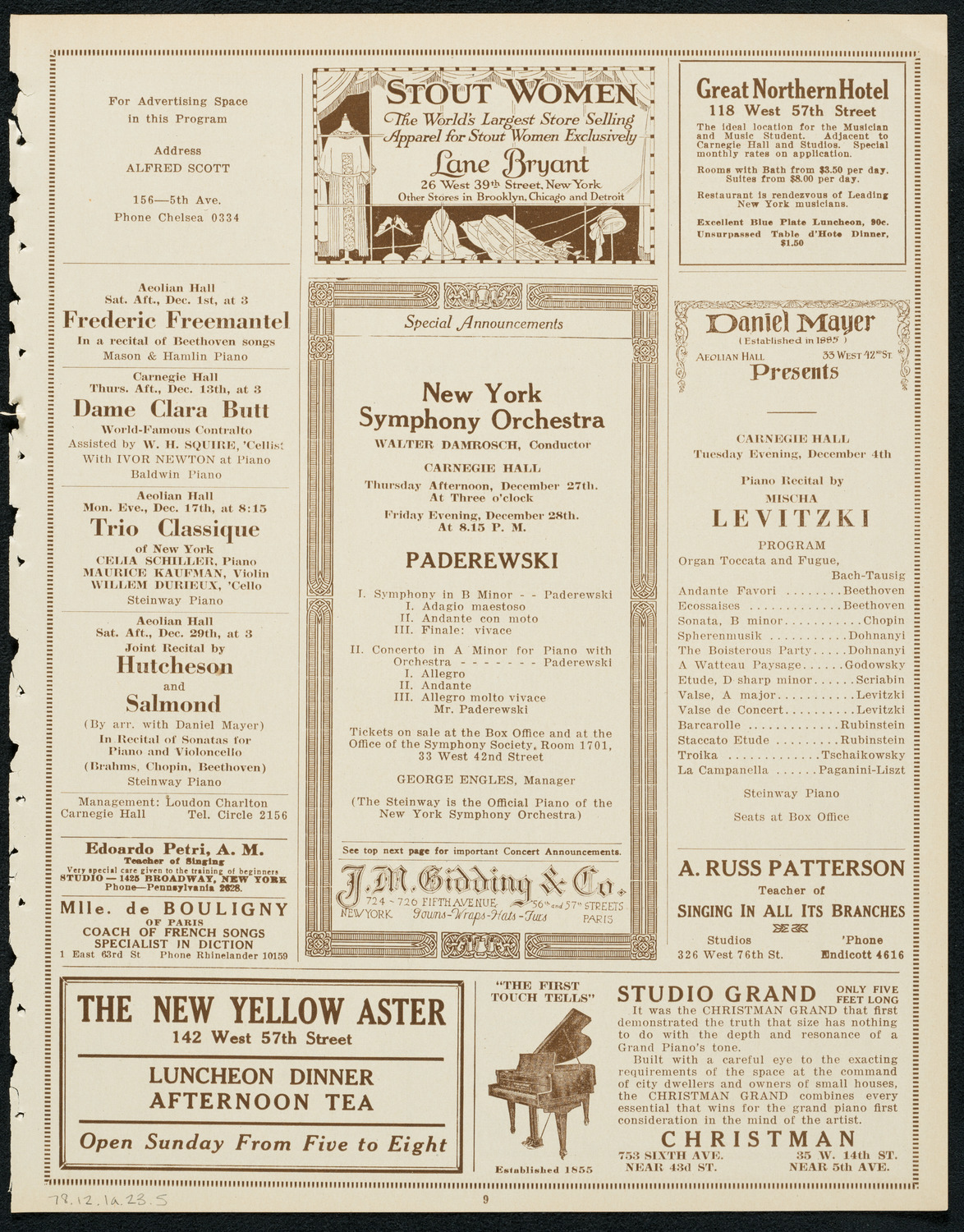 Boston Symphony Orchestra, December 1, 1923, program page 9
