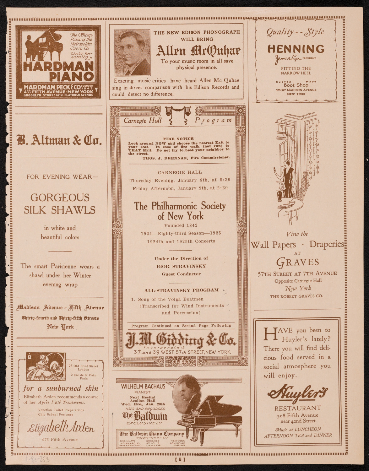 New York Philharmonic, January 8, 1925, program page 5
