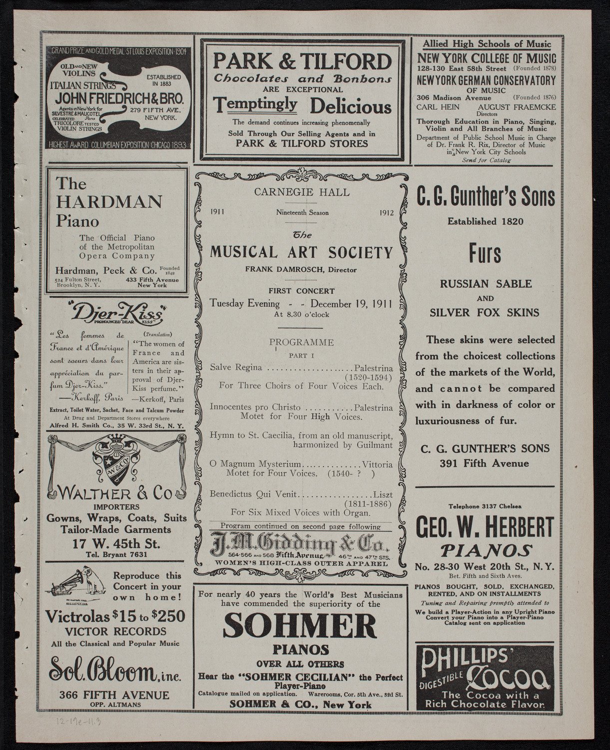 Musical Art Society of New York, December 19, 1911, program page 5