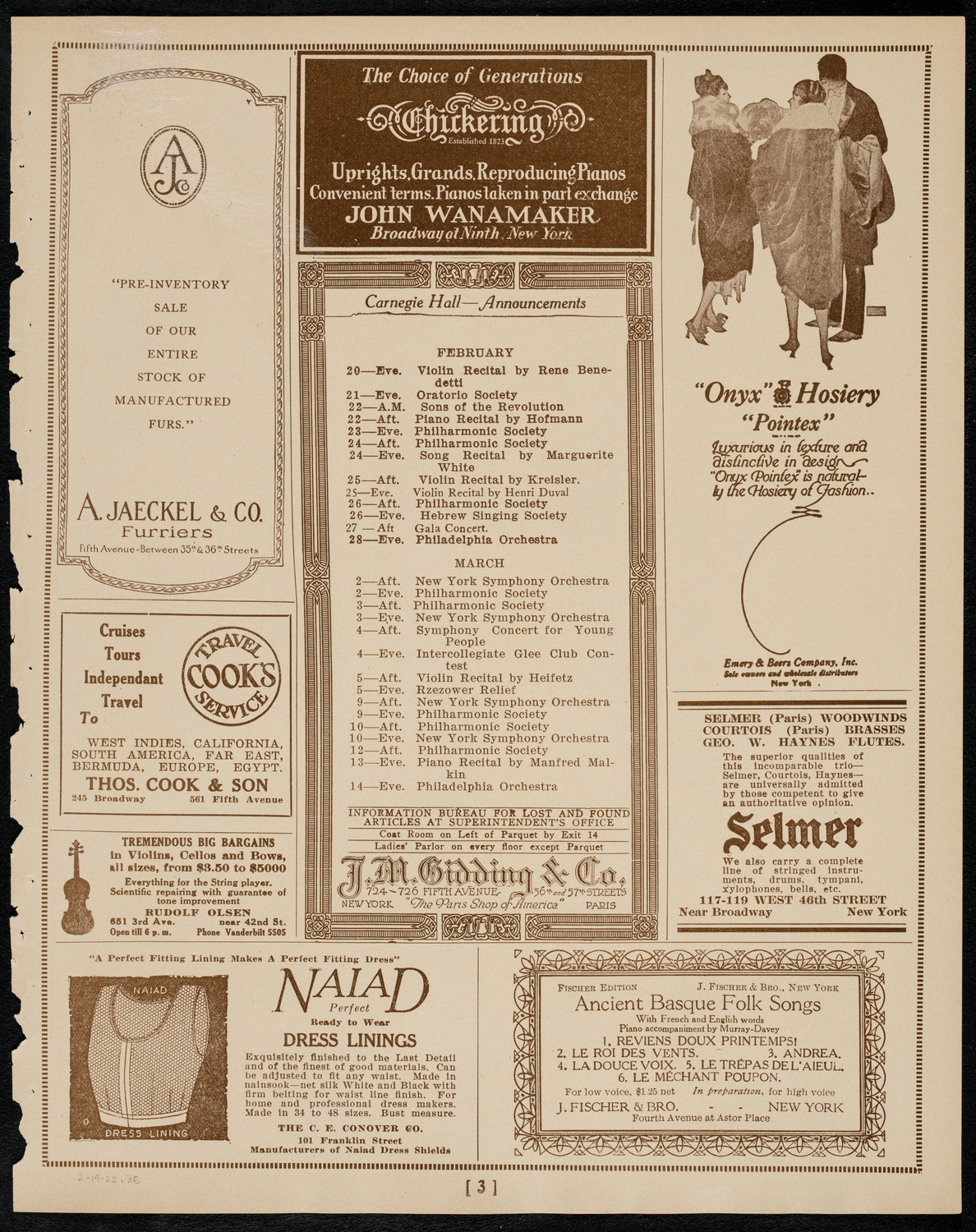 Jewish Ministers Cantors Association of America, February 19, 1922, program page 3