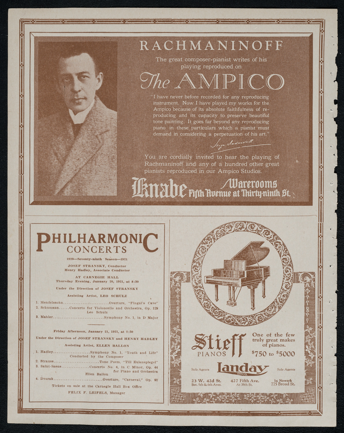 Sergei Rachmaninoff, Piano, January 18, 1921, program page 12