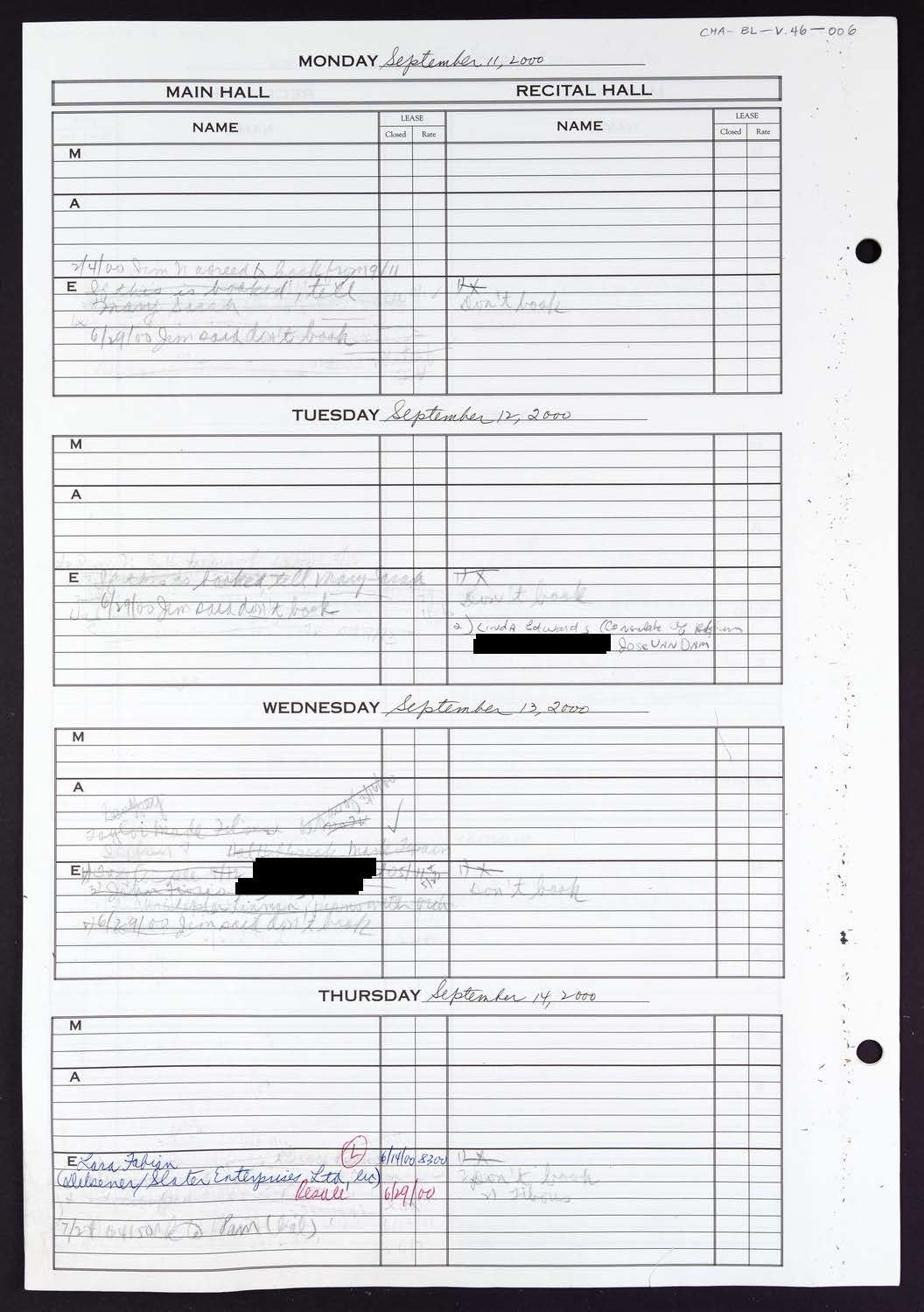 Carnegie Hall Booking Ledger, volume 46, page 6