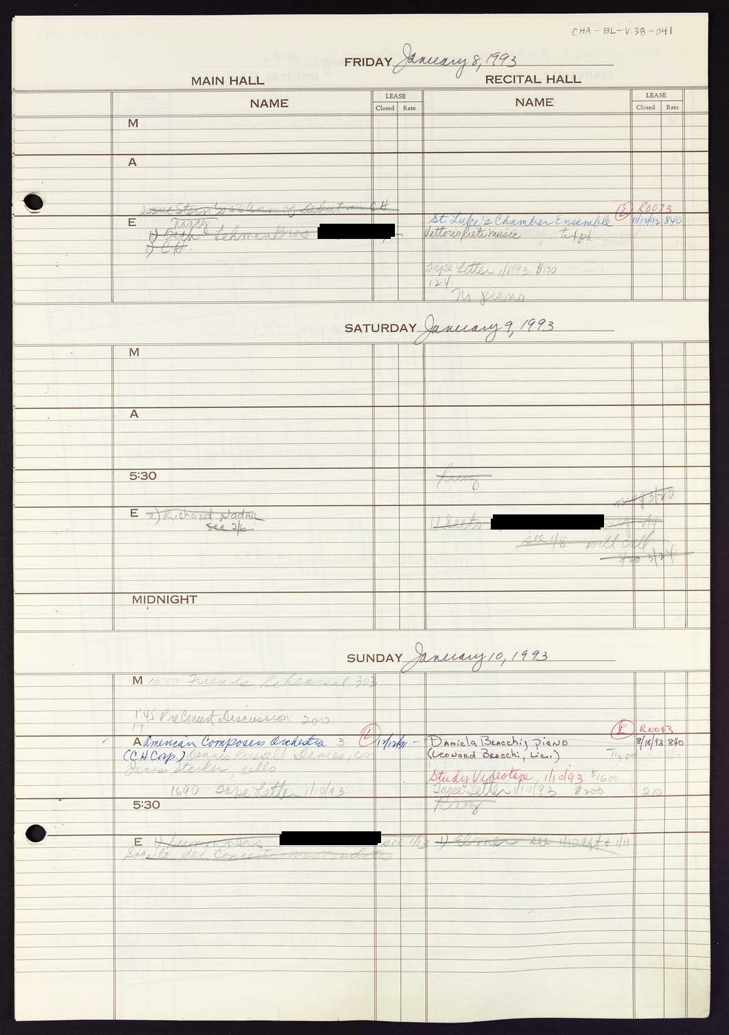 Carnegie Hall Booking Ledger, volume 38, page 41