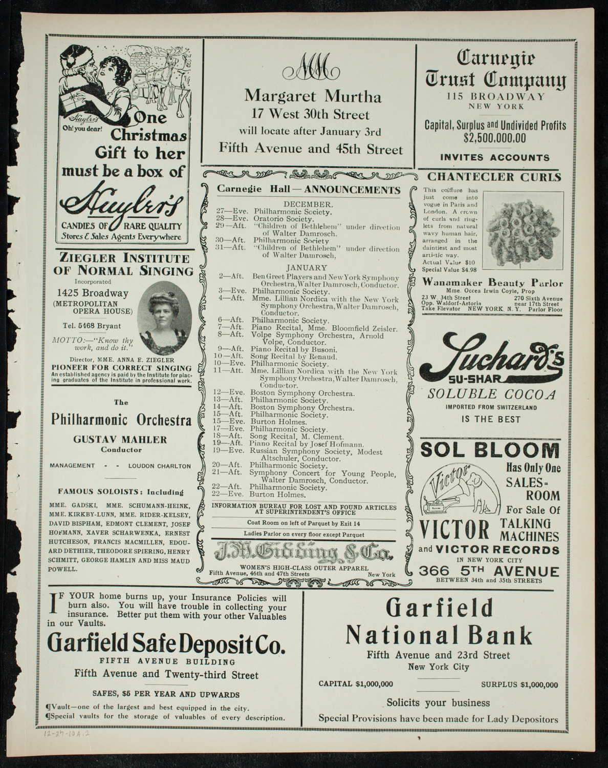 Oratorio Society of New York, December 27, 1910, program page 3