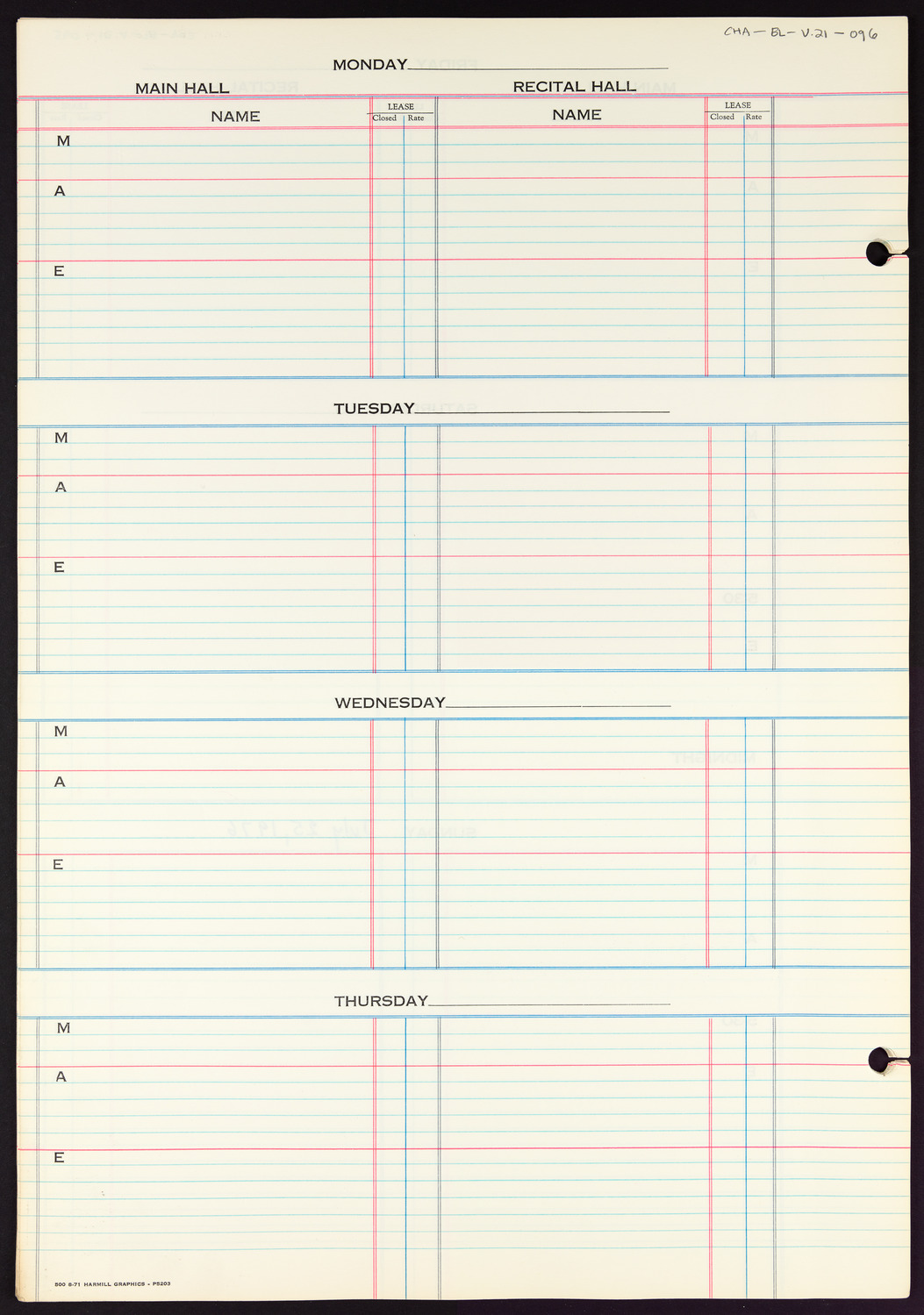 Carnegie Hall Booking Ledger, volume 21, page 96