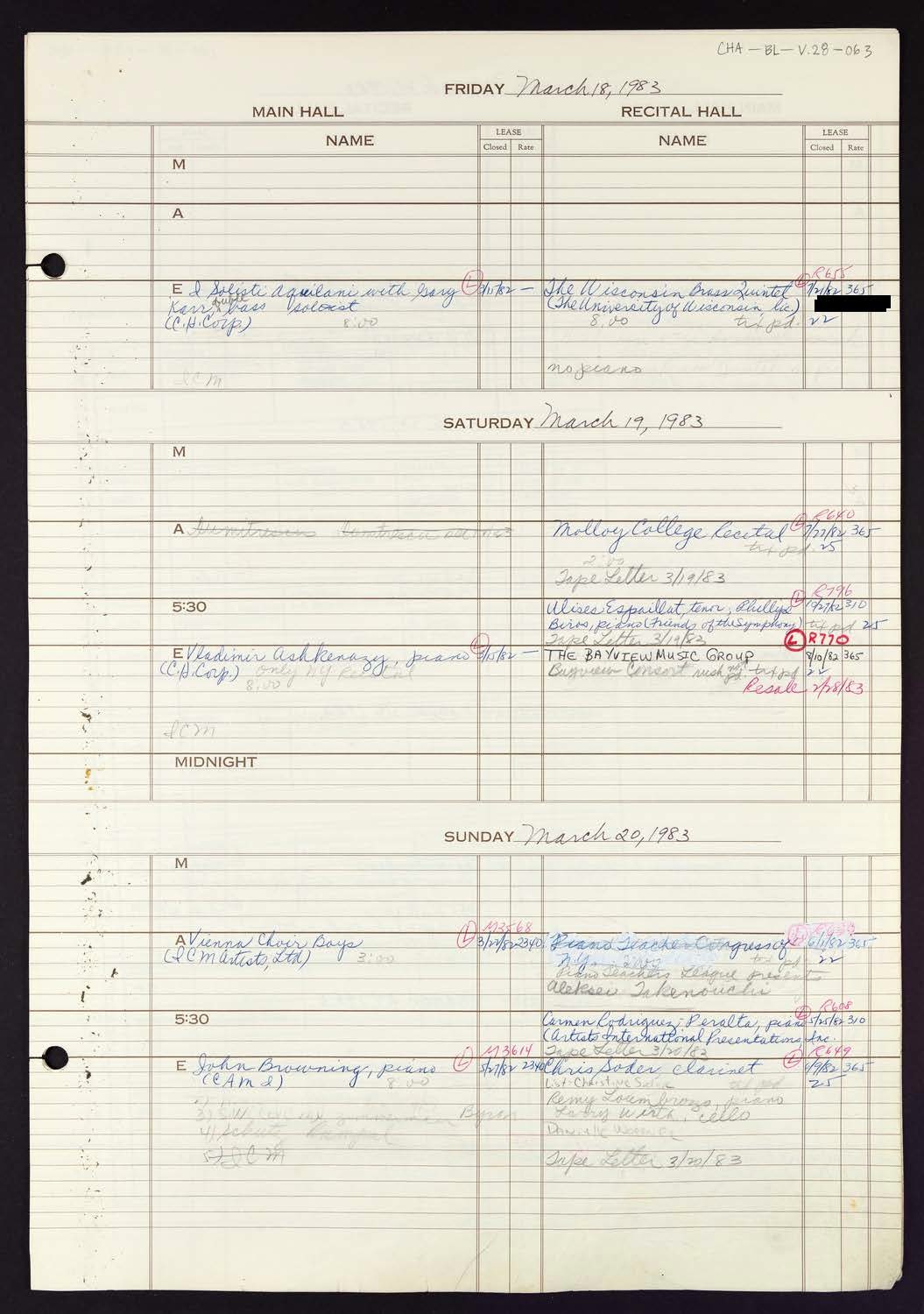 Carnegie Hall Booking Ledger, volume 28, page 63
