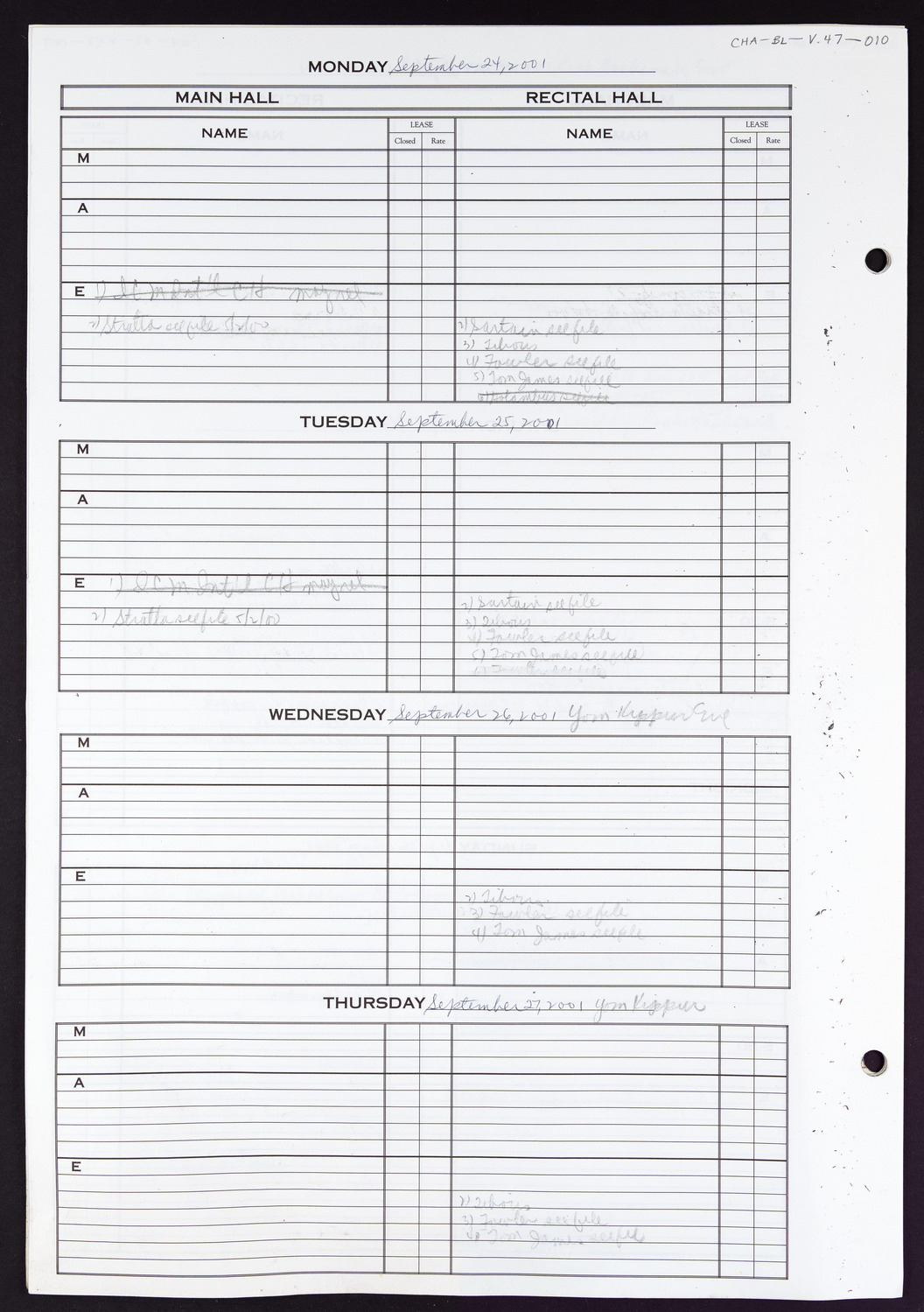 Carnegie Hall Booking Ledger, volume 47, page 10