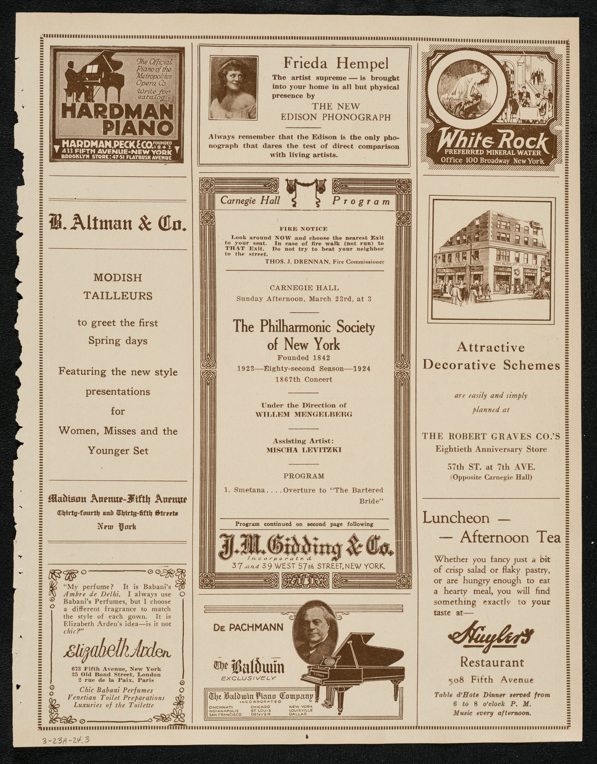 New York Philharmonic, March 23, 1924, program page 5