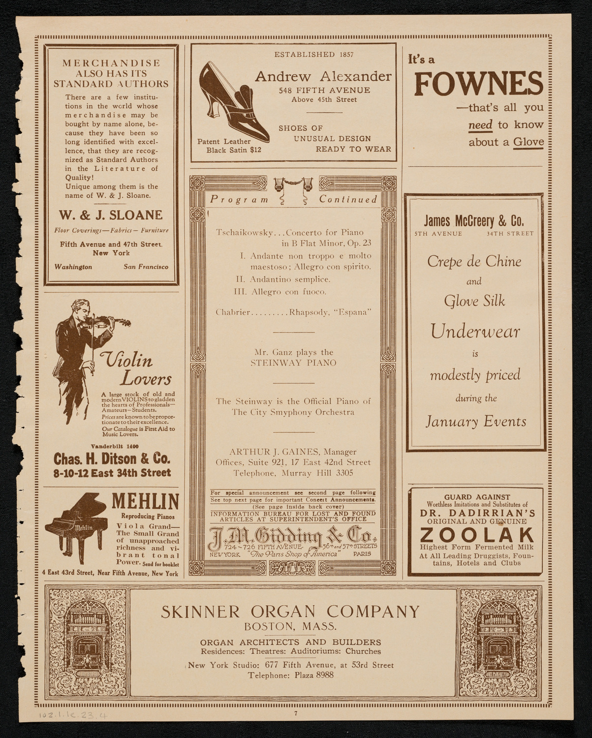 City Symphony Orchestra, January 1, 1923, program page 7