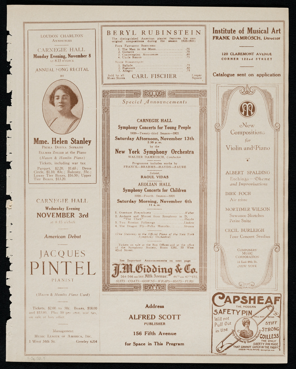 Duci de Kerekjarto, violin, November 2, 1920, program page 9