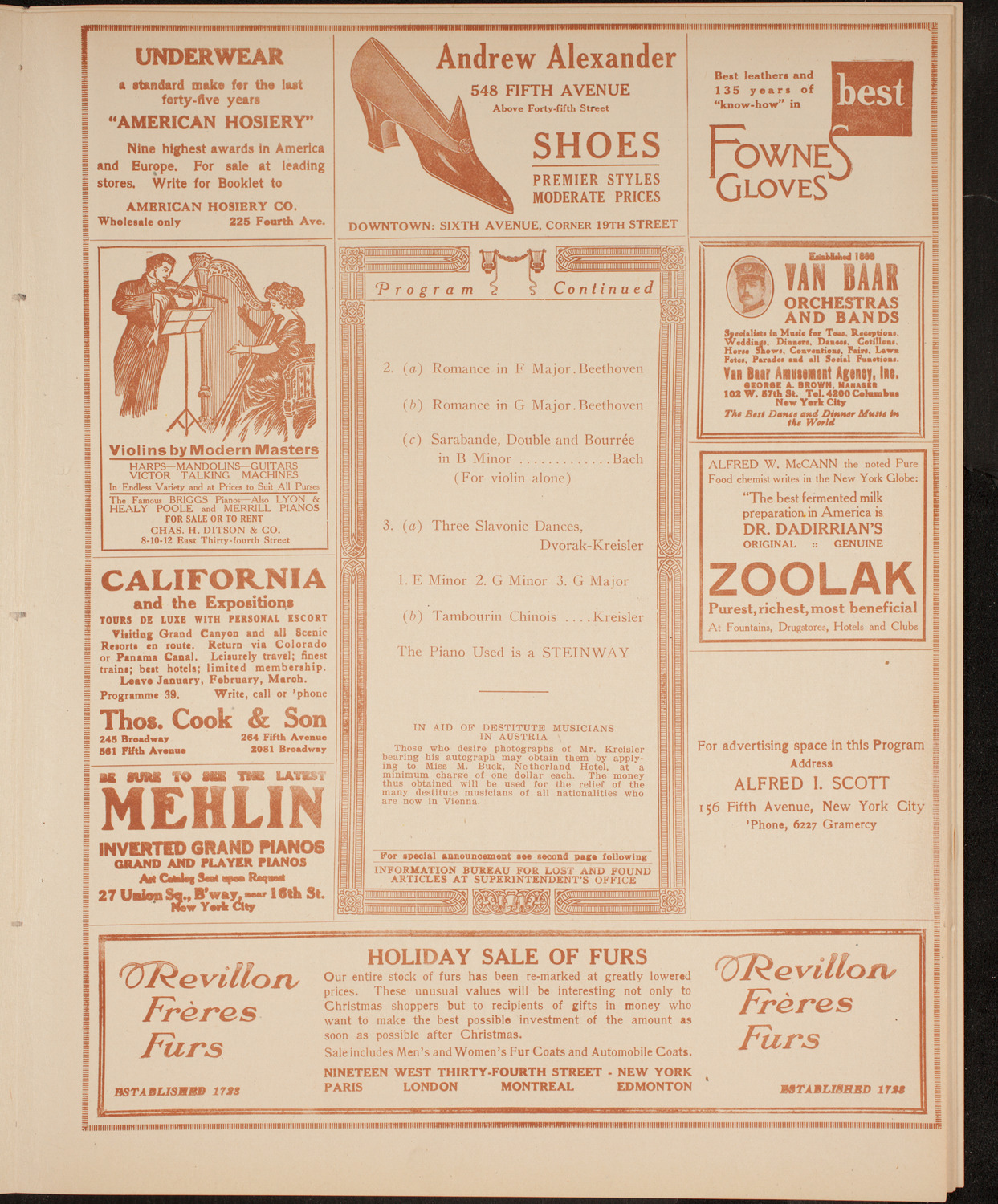 Fritz Kreisler, Violin, December 30, 1914, program page 11