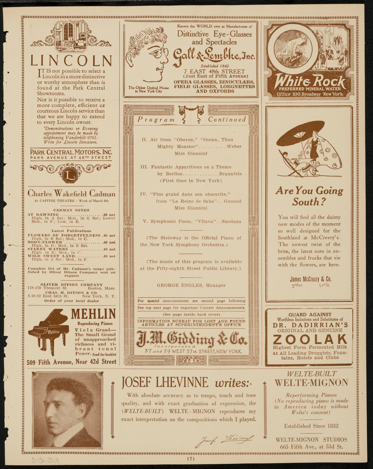 New York Symphony Orchestra, March 13, 1925, program page 7