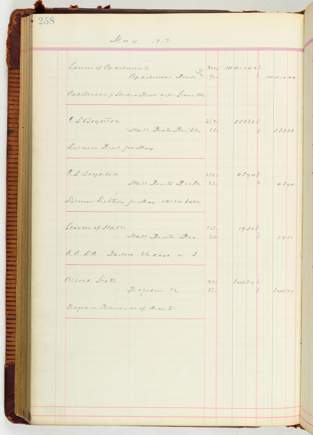 Music Hall Accounting Ledger Journal, volume 7, page 258