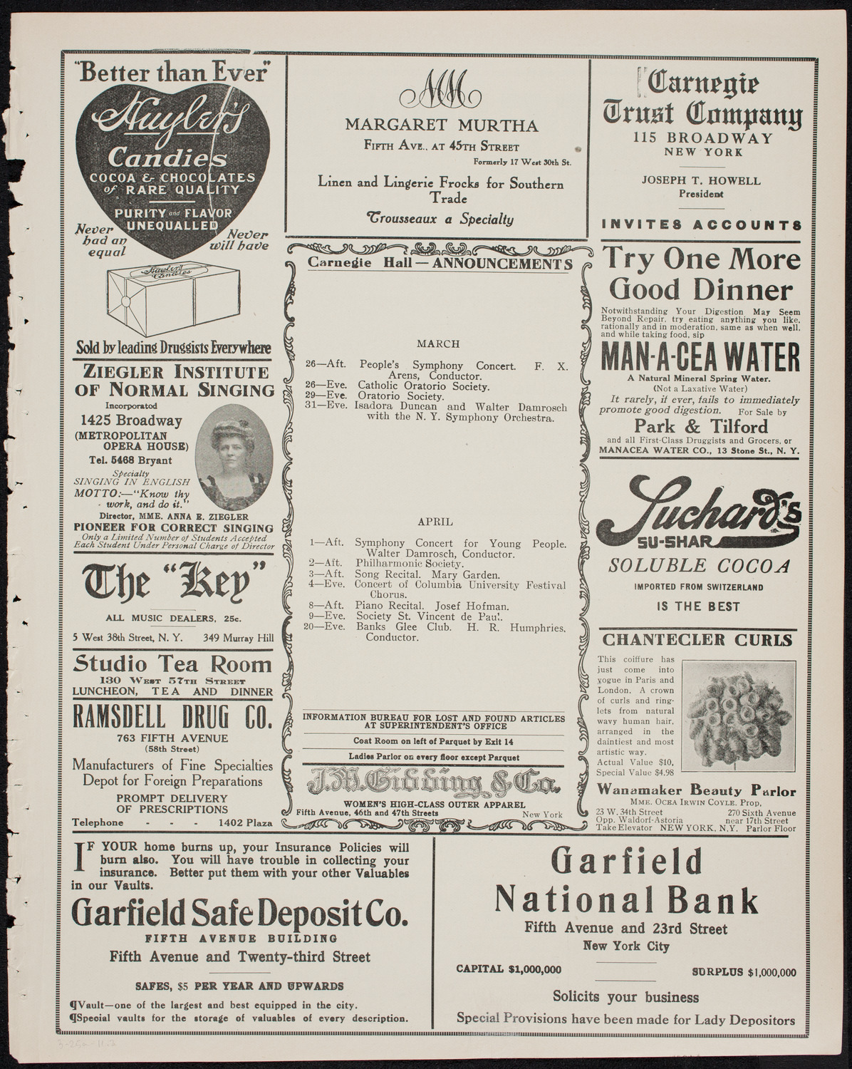 Boston Symphony Orchestra, March 25, 1911, program page 3