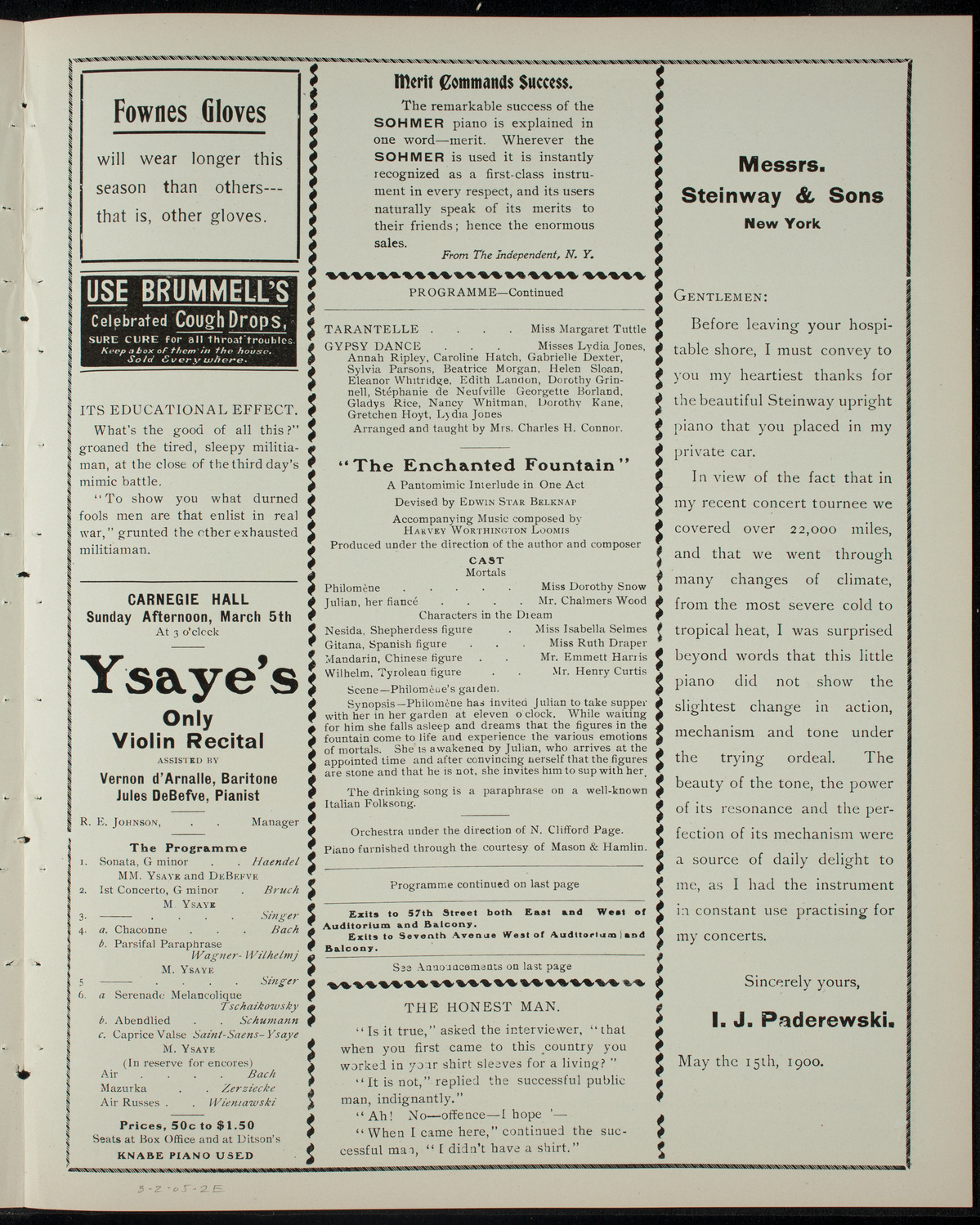 Fifth Annual Entertainment of the Junior League, March 2, 1905, program page 3