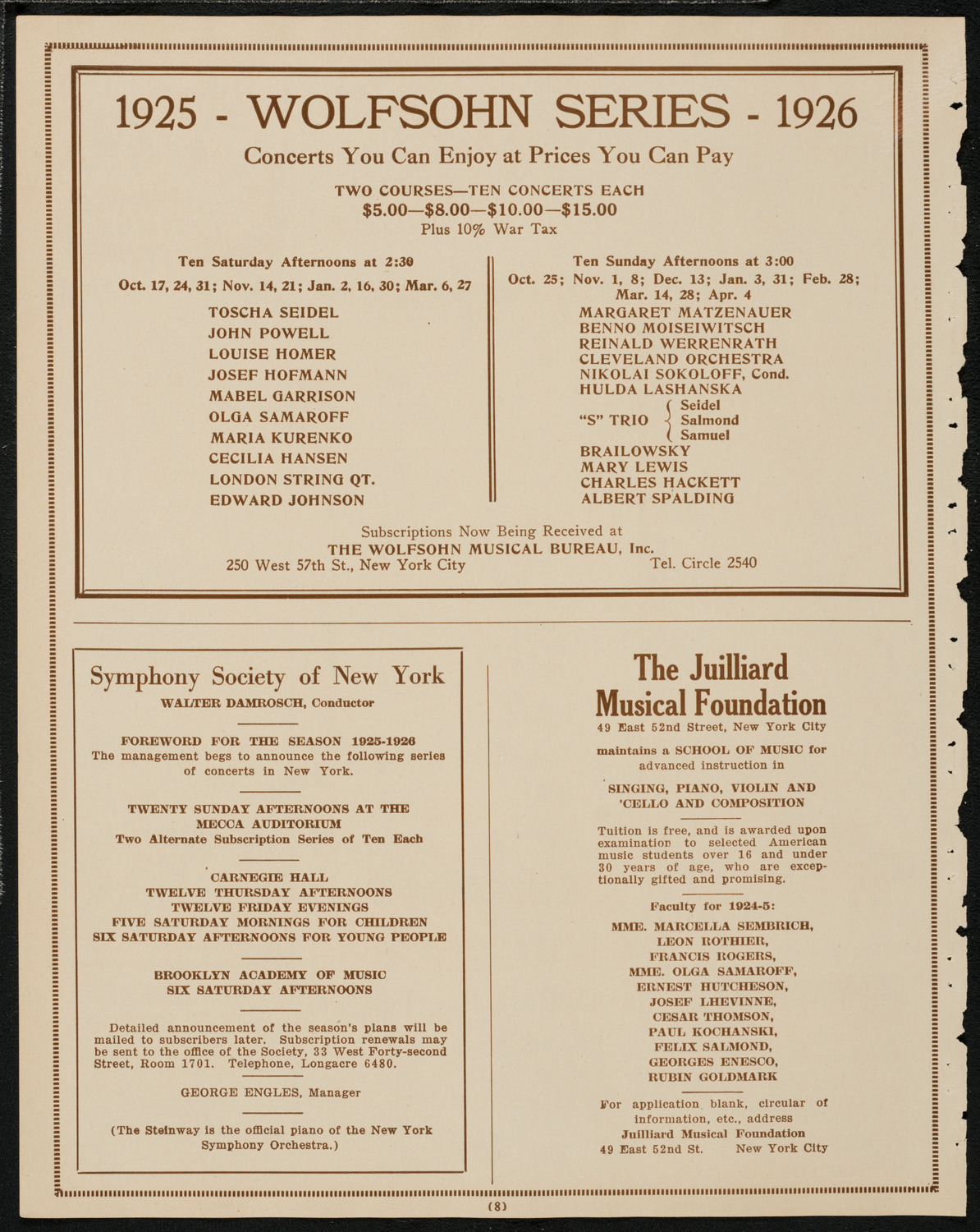 Sophie Braslau, Contralto, April 16, 1925, program page 8