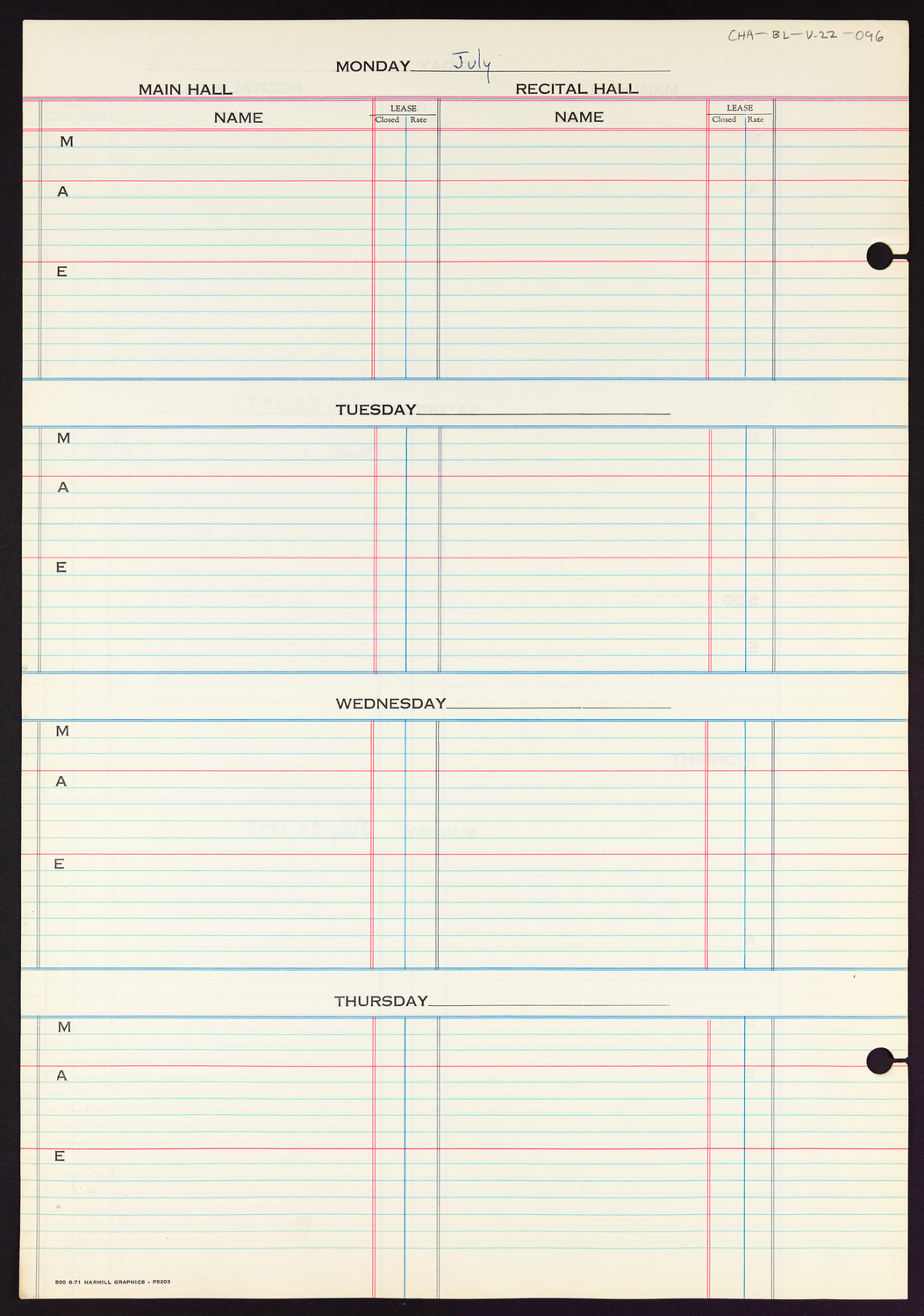 Carnegie Hall Booking Ledger, volume 22, page 96