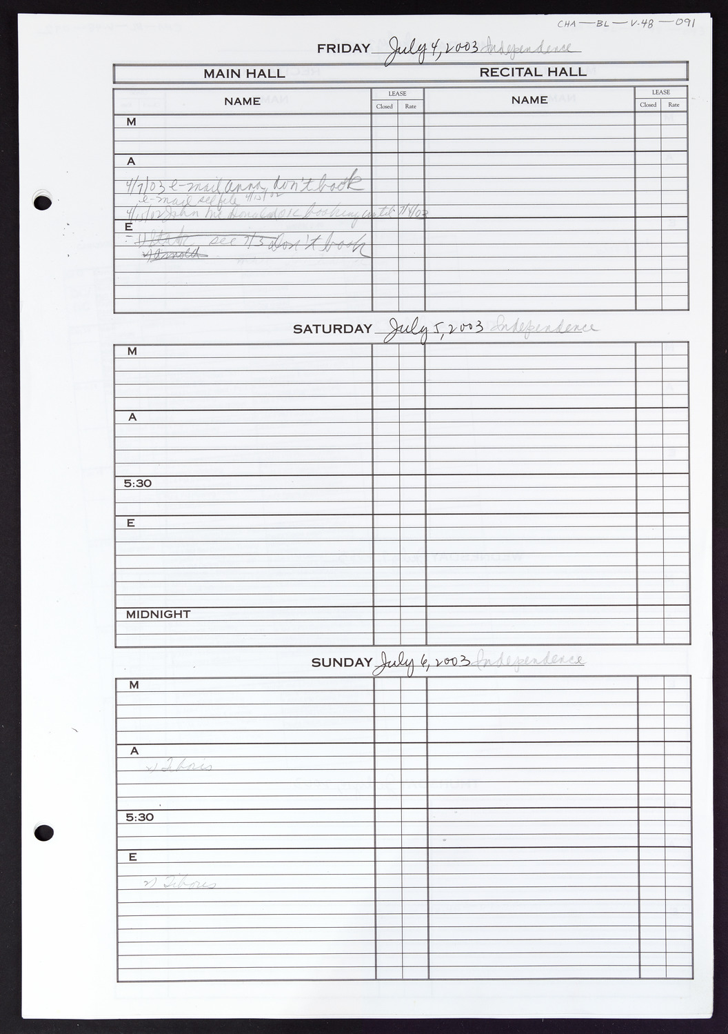 Carnegie Hall Booking Ledger, volume 48, page 91